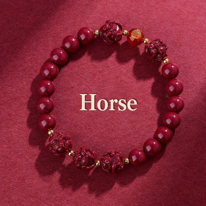 Buddha Stones Chinese Zodiac Cinnabar Keep Away Evil Spirits Blessing Bracelet - Horse - Cinnabar(12mm) - image 7