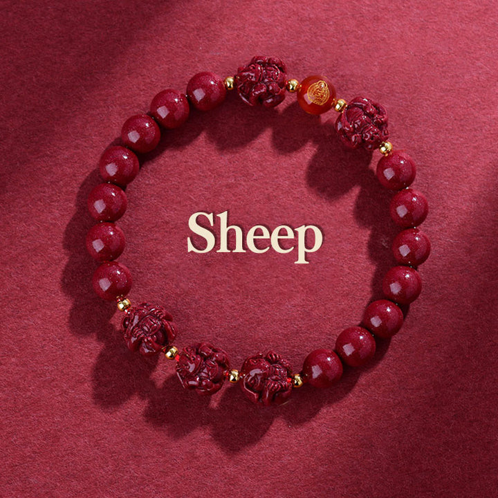 Buddha Stones Chinese Zodiac Cinnabar Keep Away Evil Spirits Blessing Bracelet - Sheep - Cinnabar(12mm) - image 8