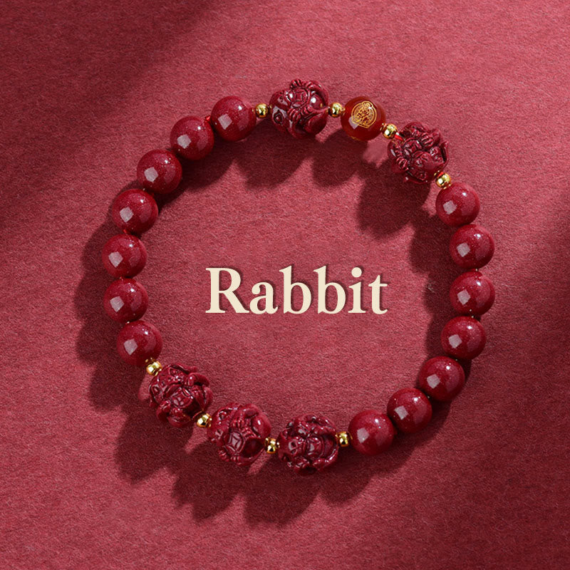 Buddha Stones Chinese Zodiac Cinnabar Keep Away Evil Spirits Blessing Bracelet - Rabbit - Cinnabar(12mm) - image 4