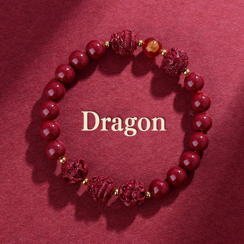 Buddha Stones Chinese Zodiac Cinnabar Keep Away Evil Spirits Blessing Bracelet - Dragon - Cinnabar(12mm) - image 5