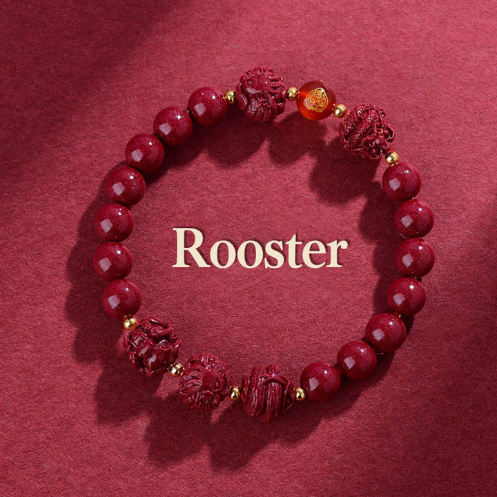 Buddha Stones Chinese Zodiac Cinnabar Keep Away Evil Spirits Blessing Bracelet - Rooster - Cinnabar(12mm) - image 10