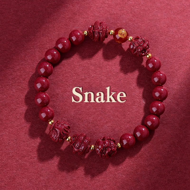 Buddha Stones Chinese Zodiac Cinnabar Keep Away Evil Spirits Blessing Bracelet - Snake - Cinnabar(12mm) - image 6