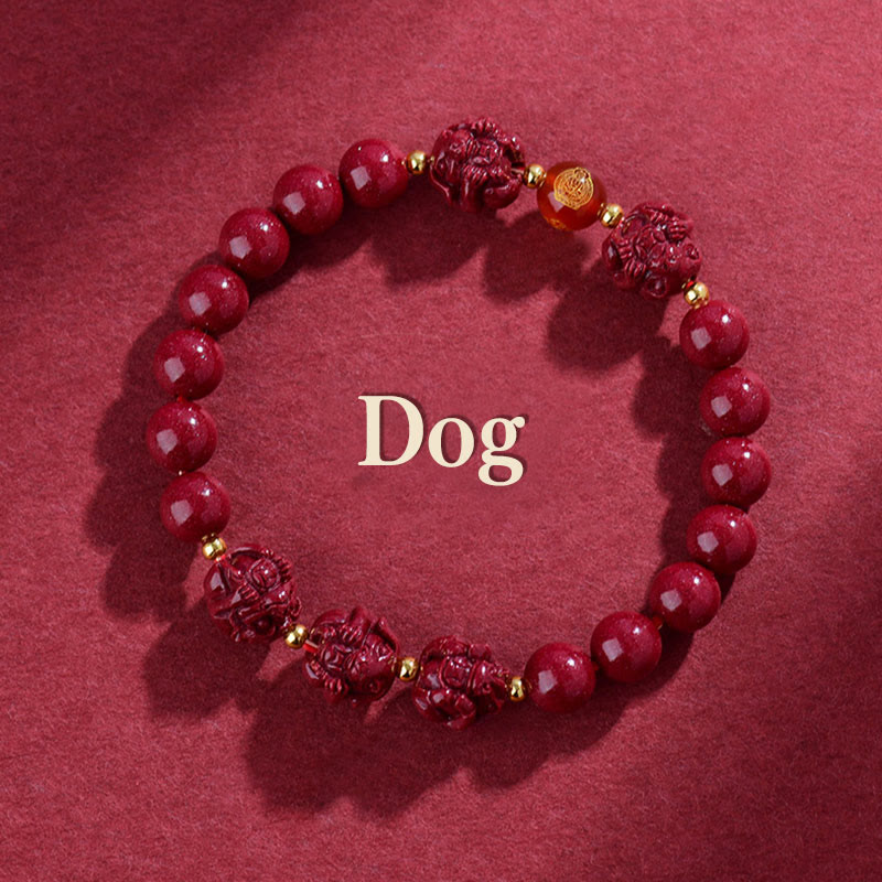 Buddha Stones Chinese Zodiac Cinnabar Keep Away Evil Spirits Blessing Bracelet - Dog - Cinnabar(12mm) - image 11