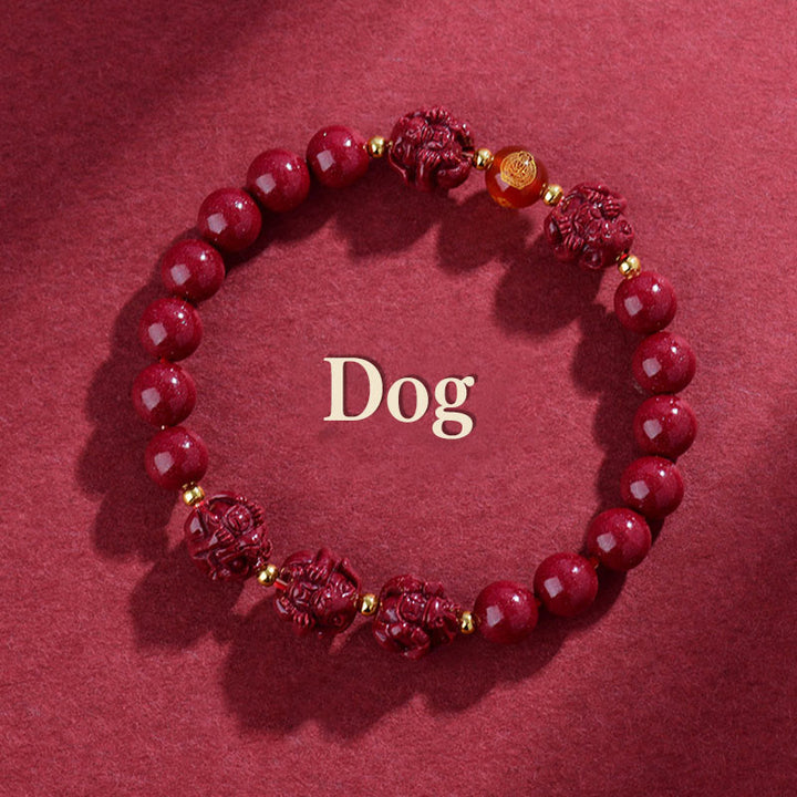 Buddha Stones Chinese Zodiac Cinnabar Keep Away Evil Spirits Blessing Bracelet - Dog - Cinnabar(12mm) - image 11