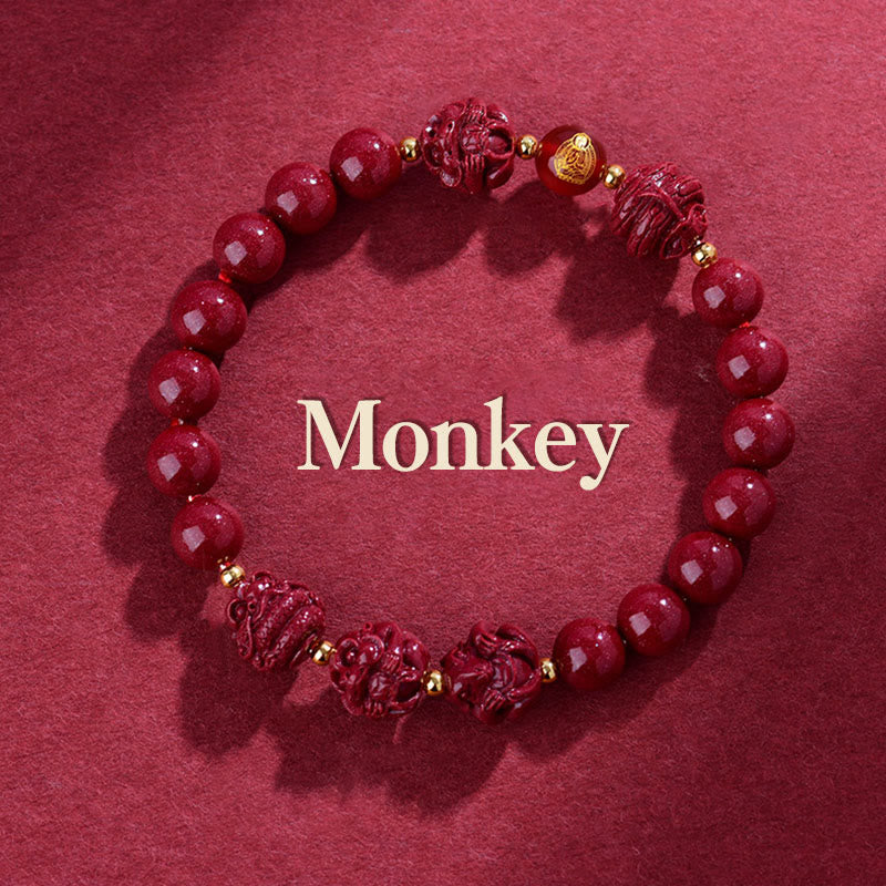 Buddha Stones Chinese Zodiac Cinnabar Keep Away Evil Spirits Blessing Bracelet - Monkey - Cinnabar(12mm) - image 9