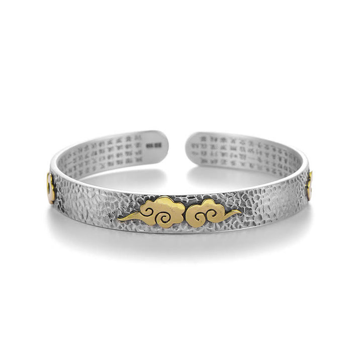 Buddha Stones Retro 999 Sterling Silver Heart Sutra Auspicious Cloud Wealth Cuff Bracelet Bangle - 999 Sterling Silver(Light)(Wrist Circumference：15-18cm) - image 9