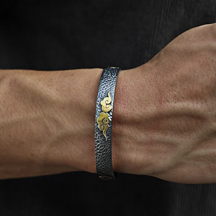 Buddha Stones Retro 999 Sterling Silver Heart Sutra Auspicious Cloud Wealth Cuff Bracelet Bangle - image 4