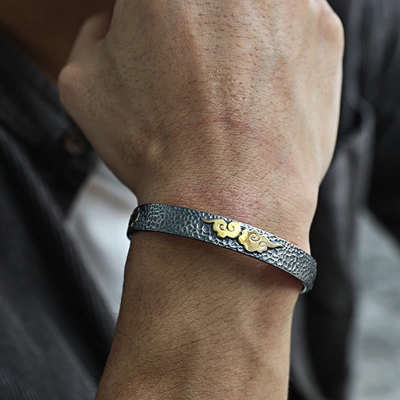 Buddha Stones Retro 999 Sterling Silver Heart Sutra Auspicious Cloud Wealth Cuff Bracelet Bangle - image 7