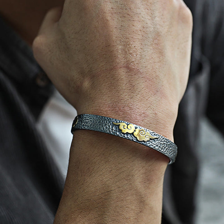 Buddha Stones Retro 999 Sterling Silver Heart Sutra Auspicious Cloud Wealth Cuff Bracelet Bangle - image 7