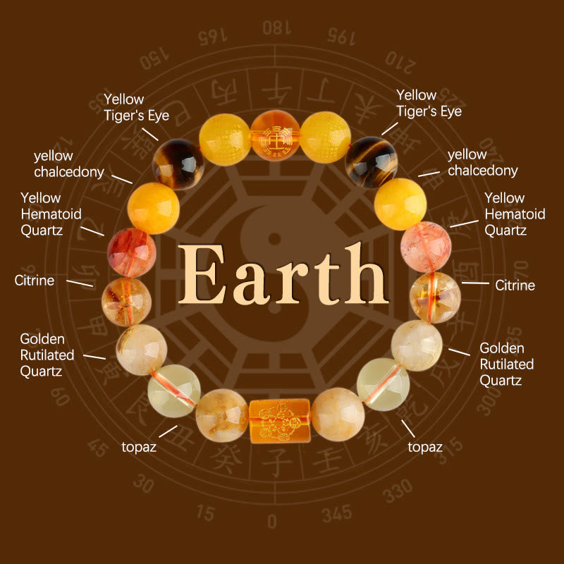 Buddha Stones Five Elements God Of Wealth Various Crystal Agate Wealth Luck Bracelet - Earth(8mm) - image 9