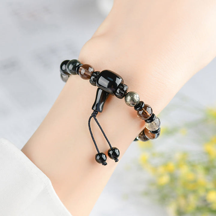Buddha Stones Five Elements Various Crystal Black Obsidian Wealth Wisdom Bracelet - image 4