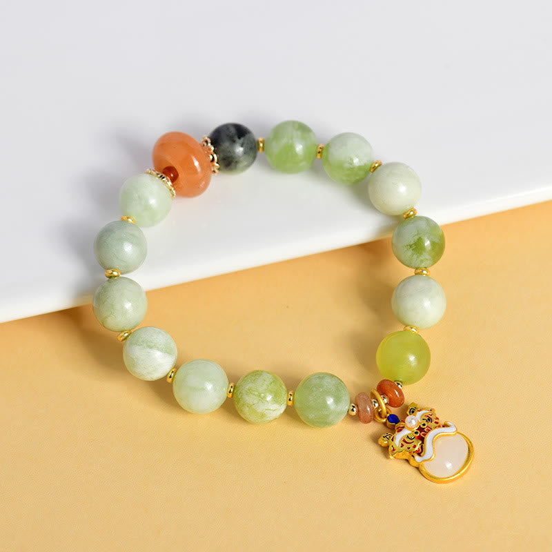 Buddha Stones Natural Jade Dancing Lion Charm Prosperity Luck Bracelet - image 3