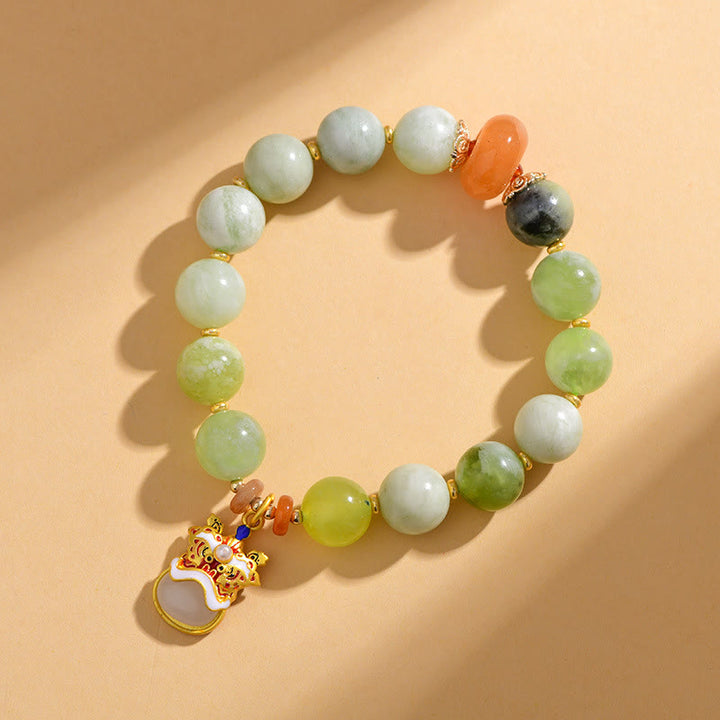 Buddha Stones Natural Jade Dancing Lion Charm Prosperity Luck Bracelet - image 2