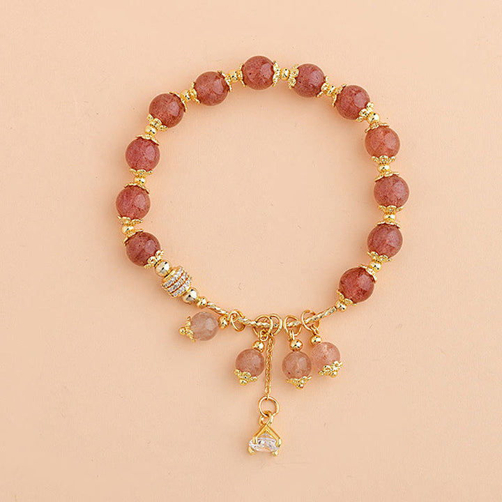 Buddha Stones Natural Strawberry Quartz Crystal Zircon Healing Positive Bracelet - image 2