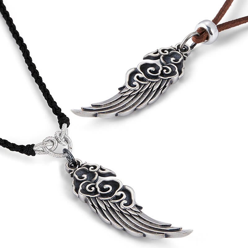 Buddha Stones 925 Sterling Silver Auspicious Clouds Wing Cotton Rope Deerskin Rope Necklace Pendant - image 10