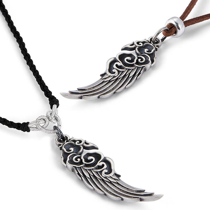 Buddha Stones 925 Sterling Silver Auspicious Clouds Wing Cotton Rope Deerskin Rope Necklace Pendant - image 10