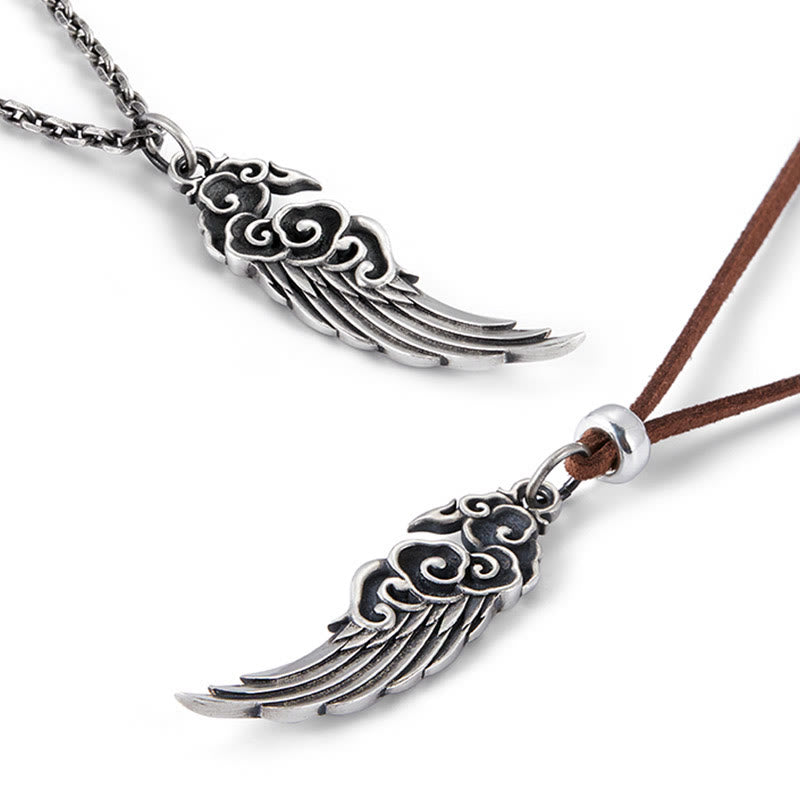 Buddha Stones 925 Sterling Silver Auspicious Clouds Wing Cotton Rope Deerskin Rope Necklace Pendant - image 11