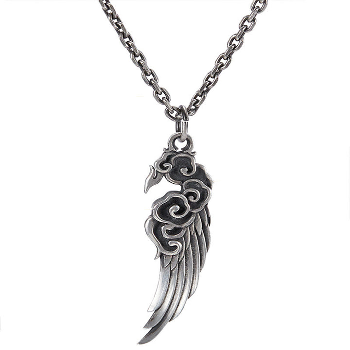 Buddha Stones 925 Sterling Silver Auspicious Clouds Wing Cotton Rope Deerskin Rope Necklace Pendant - 999 Sterling Silver Chain - image 4