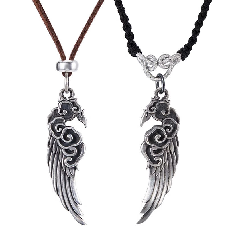 Buddha Stones 925 Sterling Silver Auspicious Clouds Wing Cotton Rope Deerskin Rope Necklace Pendant - image 9