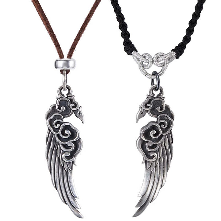 Buddha Stones 925 Sterling Silver Auspicious Clouds Wing Cotton Rope Deerskin Rope Necklace Pendant - image 9