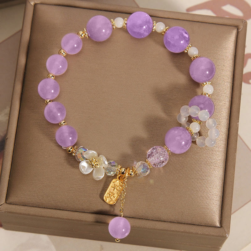 Buddha Stones Natural Blue Crystal Amethyst Chalcedony Flower Healing Bracelet - image 2
