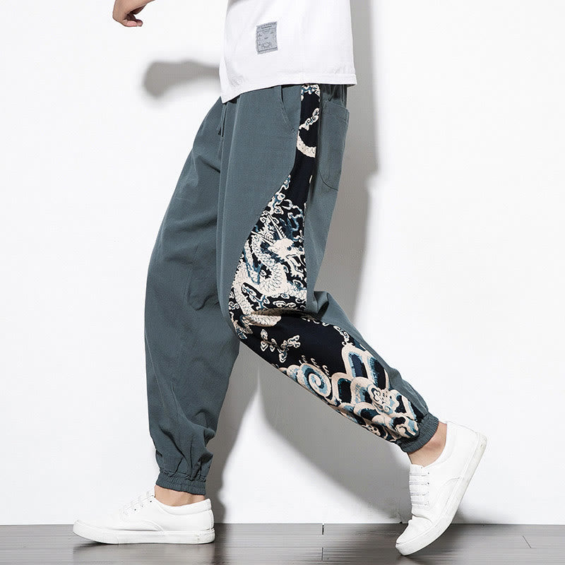 Buddha Stones Summer Dragon Waves Cotton Men's Pants With Pockets - PowderBlue - US/UK/AU46，EU56 (5XL)  - image 0