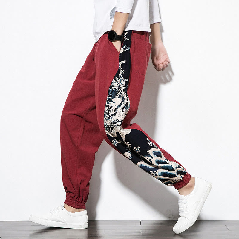 Buddha Stones Summer Dragon Waves Cotton Men's Pants With Pockets - Red - US/UK/AU46，EU56 (5XL)  - image 19