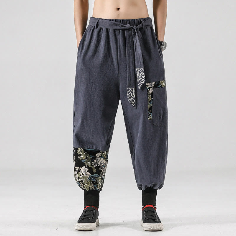 Buddha Stones Ocean Waves Lace-up Cotton Men's Harem Pants With Pockets - LightGrey - US/UK/AU46，EU56 (5XL)  - image 22