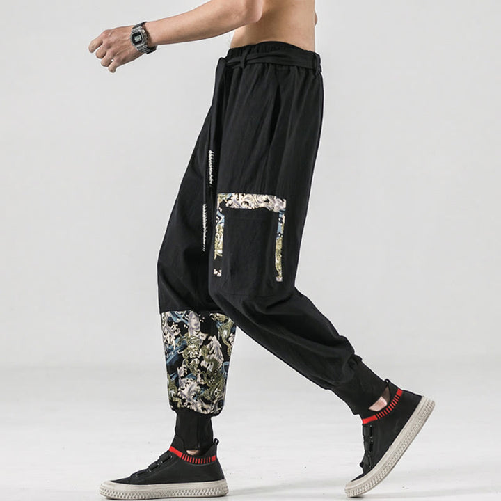 Buddha Stones Ocean Waves Lace-up Men's Harem Pants With Pockets - image 6