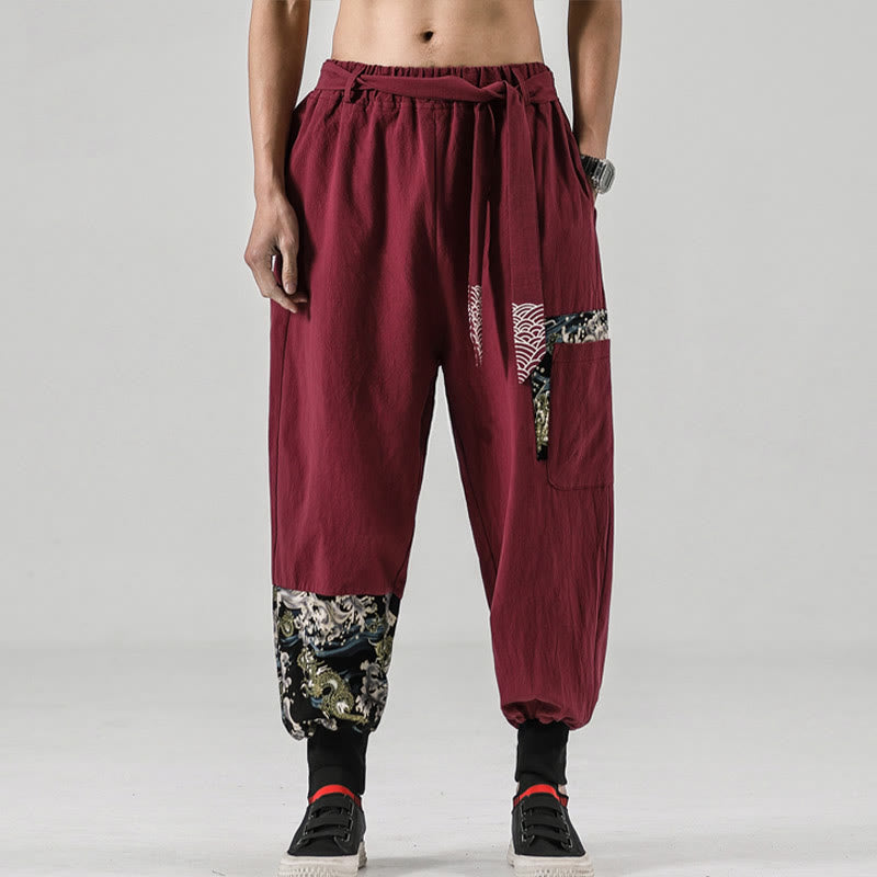 Buddha Stones Ocean Waves Lace-up Men's Harem Pants With Pockets - image 19