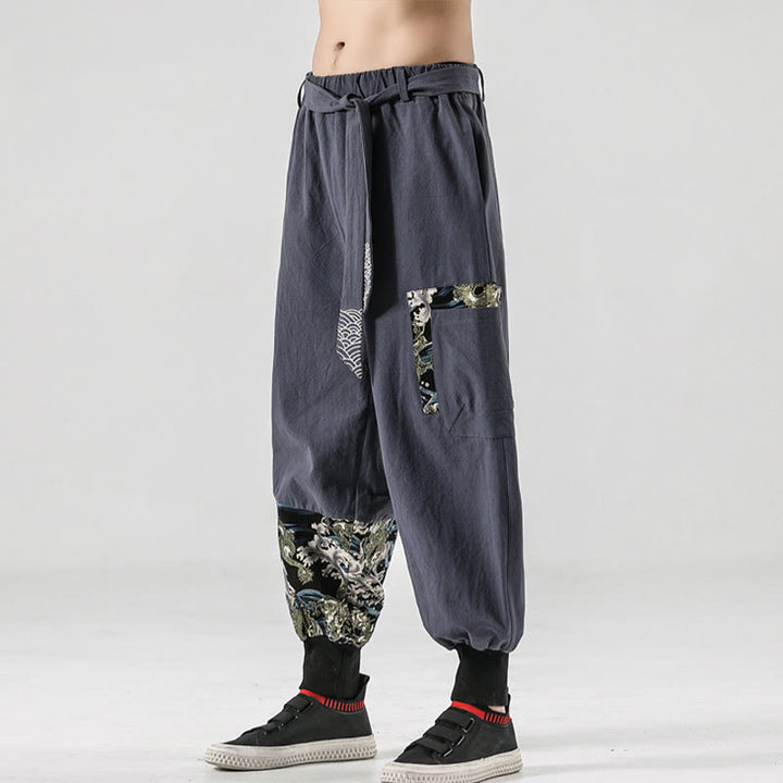 Buddha Stones Ocean Waves Lace-up Men's Harem Pants With Pockets - image 26