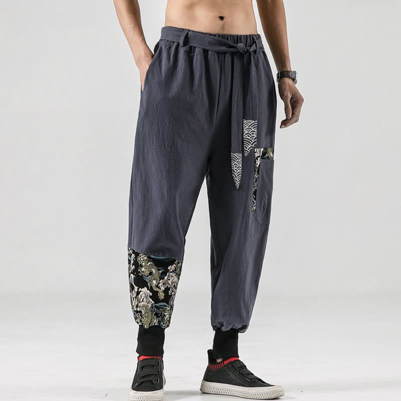 Buddha Stones Ocean Waves Lace-up Men's Harem Pants With Pockets - image 27