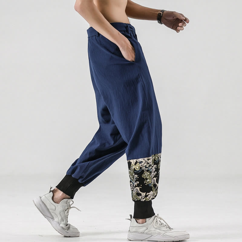 Buddha Stones Ocean Waves Lace-up Men's Harem Pants With Pockets - image 30