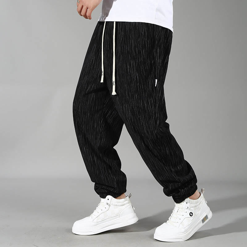 Buddha Stones PLUS SIZE Summer Solid Color Design Drawstring Men's Straight Leg Pants With Pockets - image 1