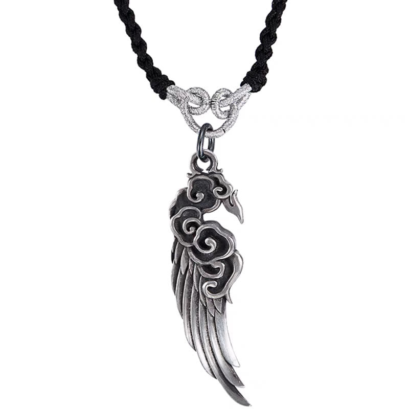 Buddha Stones 925 Sterling Silver Auspicious Clouds Wing Cotton Rope Deerskin Rope Necklace Pendant - Cotton Rope - image 8