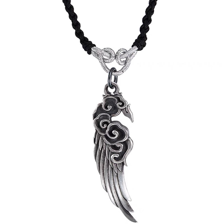 Buddha Stones 925 Sterling Silver Auspicious Clouds Wing Cotton Rope Deerskin Rope Necklace Pendant - Cotton Rope - image 8