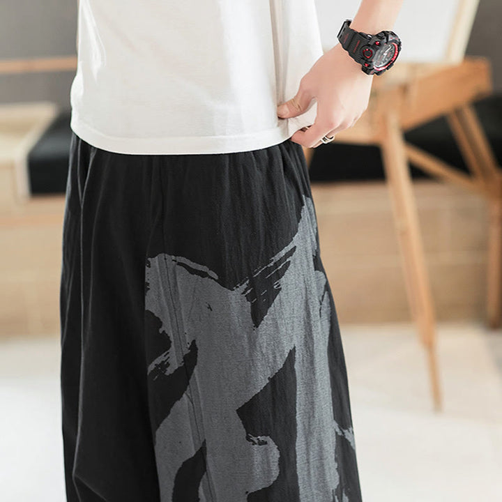 Buddha Stones Simple Summer Calligraphy Cotton Men's Harem Pants With Pockets - image 10