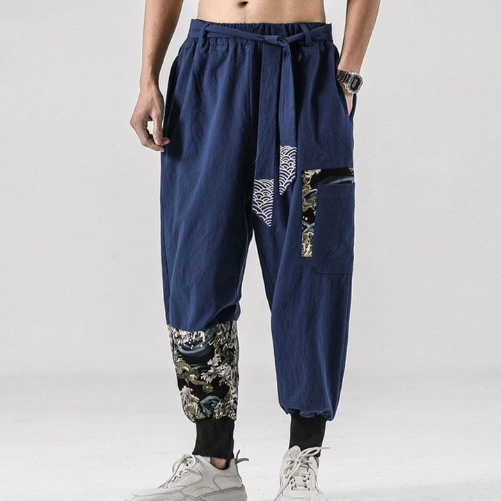 Buddha Stones Ocean Waves Lace-up Men's Harem Pants With Pockets - image 36