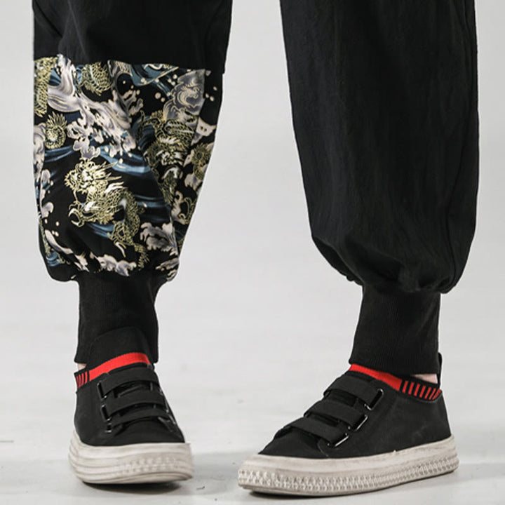 Buddha Stones Ocean Waves Lace-up Cotton Men's Harem Pants With Pockets - image 13