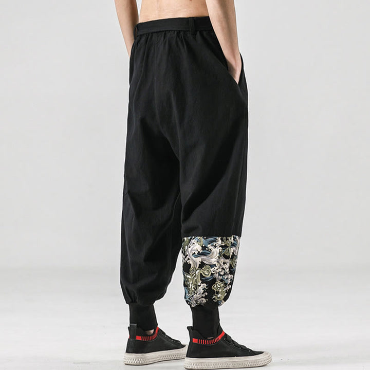 Buddha Stones Ocean Waves Lace-up Cotton Men's Harem Pants With Pockets - image 2