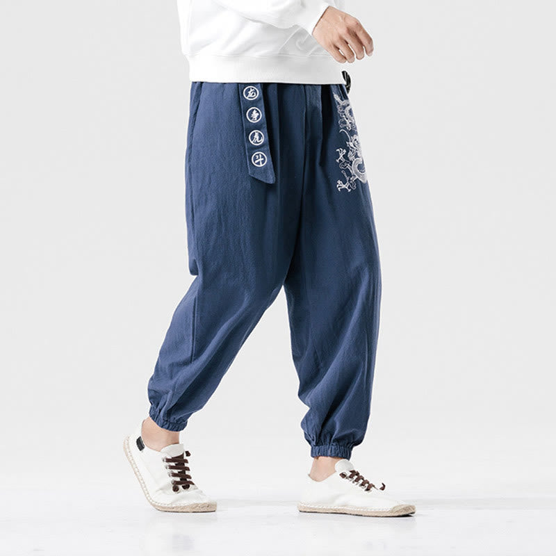 Buddha Stones Auspicious Clouds Dragon Cotton Men's Pants With Pockets - image 10
