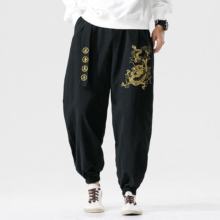Buddha Stones Auspicious Clouds Dragon Cotton Men's Pants With Pockets - image 5