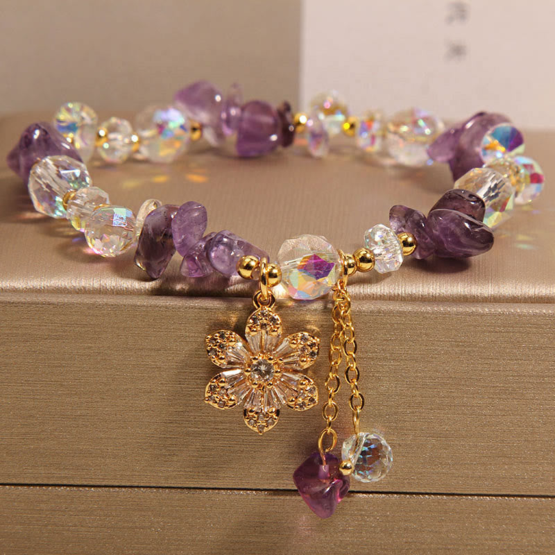 Buddha Stones Amethyst Citrine White Crystal Zircon Flower Spiritual Healing Bracelet - Amethyst(Wrist Circumference 14-17cm) - image 0