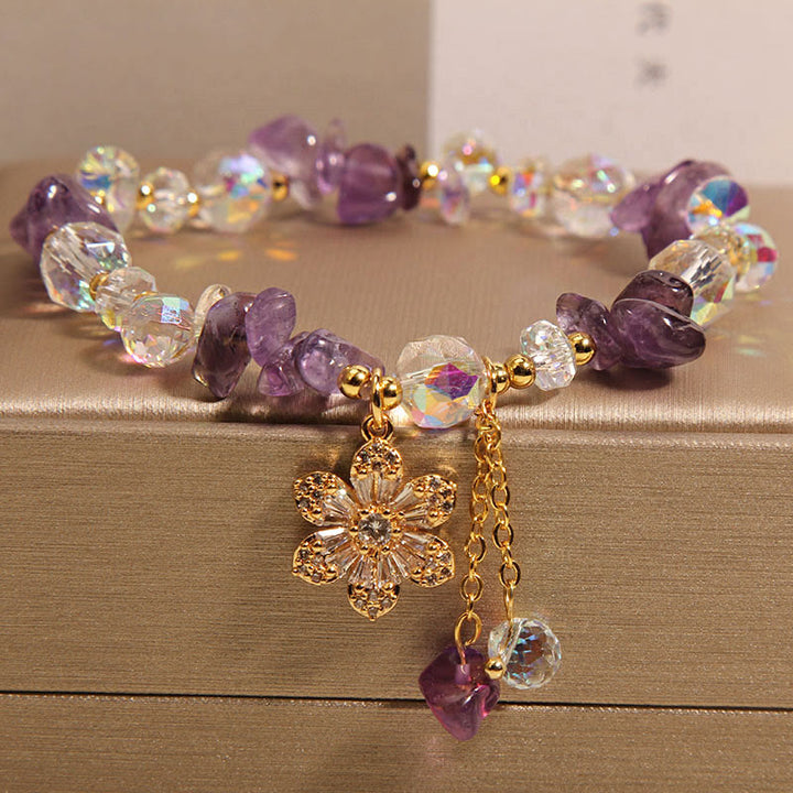 Buddha Stones Amethyst Citrine White Crystal Zircon Flower Spiritual Healing Bracelet - Amethyst(Wrist Circumference 14-17cm) - image 0
