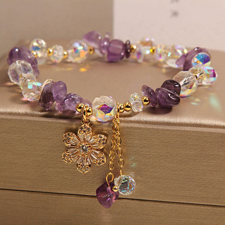 Buddha Stones Amethyst Citrine White Crystal Zircon Flower Spiritual Healing Bracelet - image 5