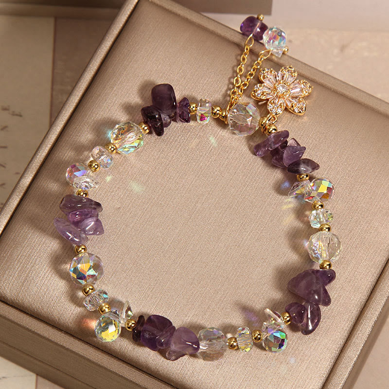 Buddha Stones Amethyst Citrine White Crystal Zircon Flower Spiritual Healing Bracelet - image 3