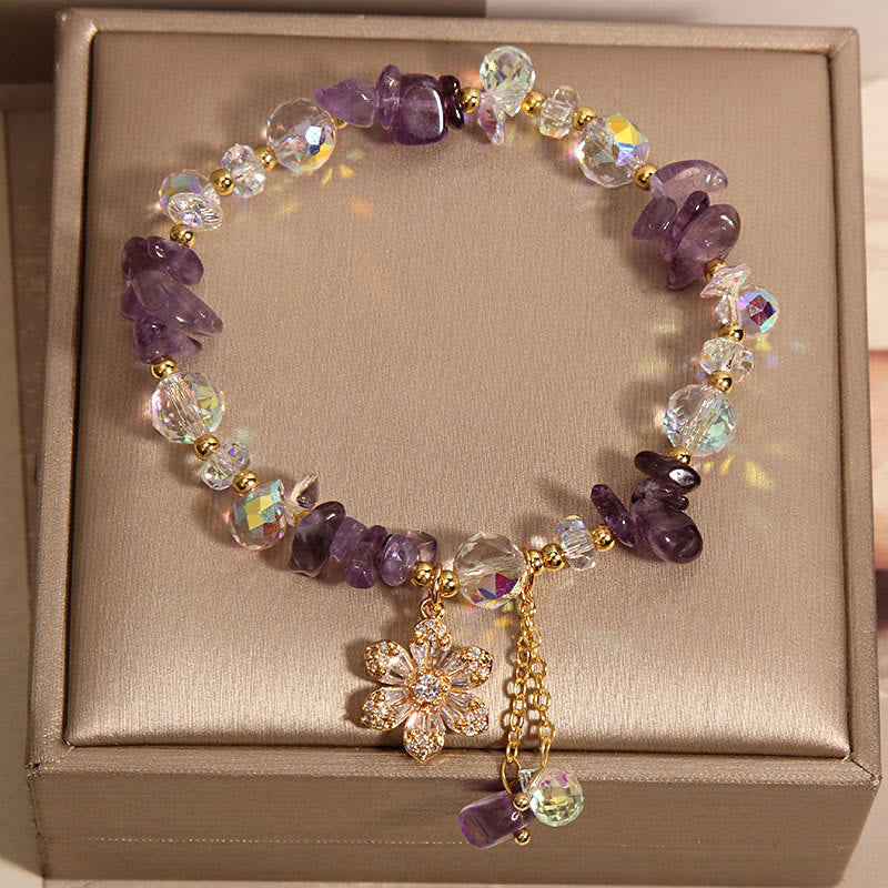 Buddha Stones Amethyst Citrine White Crystal Zircon Flower Spiritual Healing Bracelet - image 1