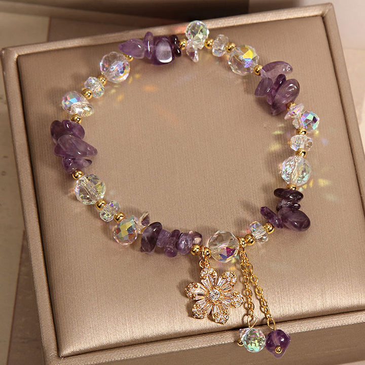 Buddha Stones Amethyst Citrine White Crystal Zircon Flower Spiritual Healing Bracelet - image 2