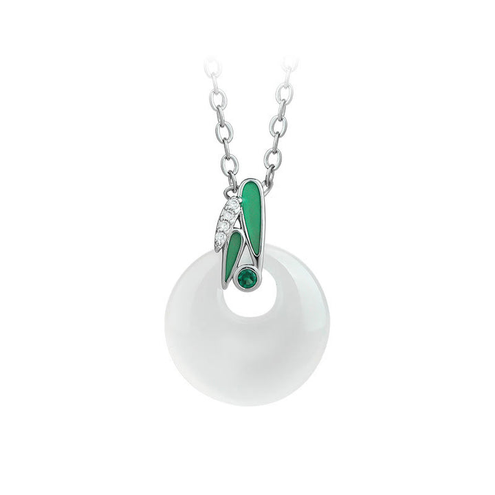 Buddha Stones Natural Chalcedony Bamboo Leaf Peace Buckle Wealth Necklace Pendant - image 3