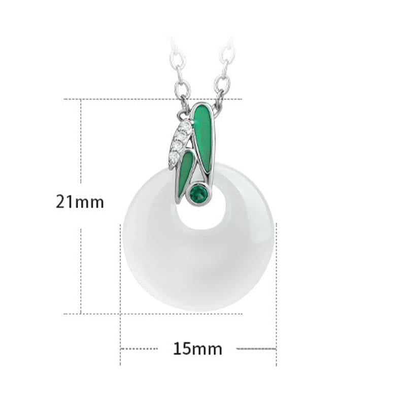Buddha Stones Natural Chalcedony Bamboo Leaf Peace Buckle Wealth Necklace Pendant - image 4